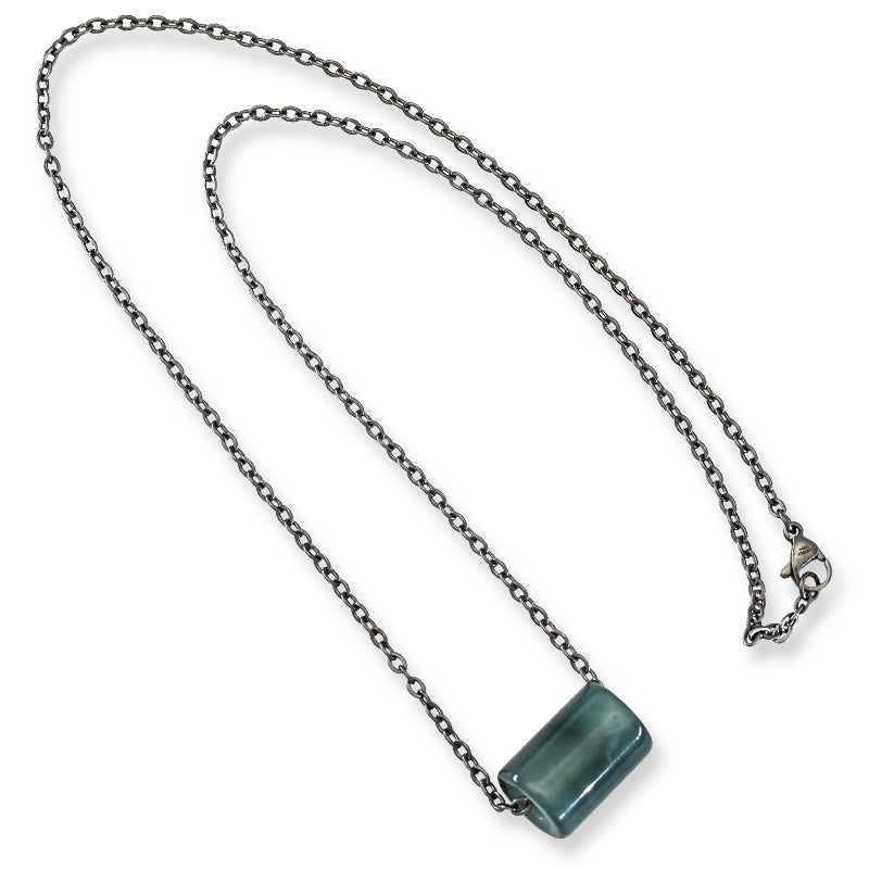Blue Green Guatemalan Jadeite Jade Tubular Slide Necklace| UPC #397651