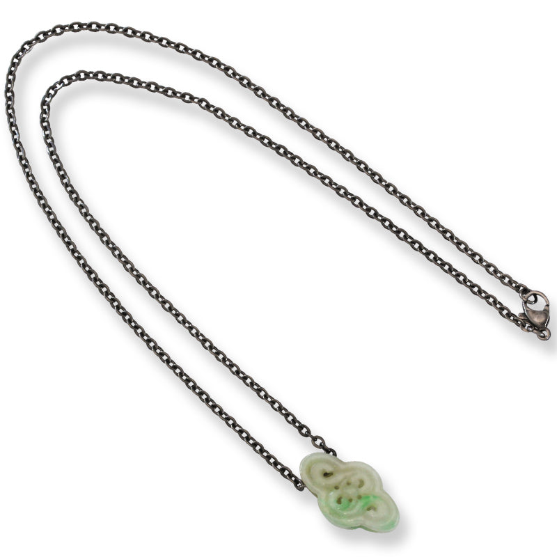 Green Jadeite Jade Carved Freeform Slide on 18” Steel Chain Necklace | UPC #393028