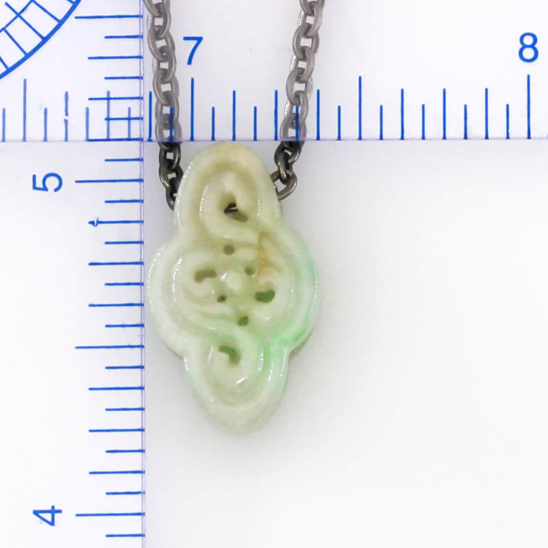Green Jadeite Jade Carved Freeform Slide on 18” Steel Chain Necklace | UPC #393028