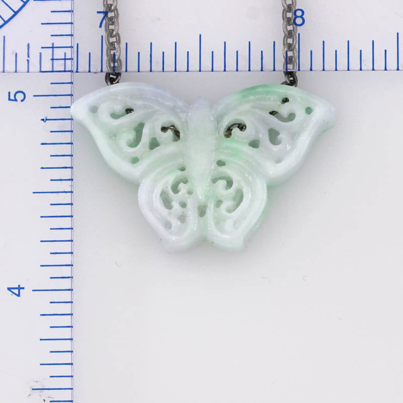 Green Jadeite Jade Butterfly Carving on 18" Steel Chain | UPC #393004