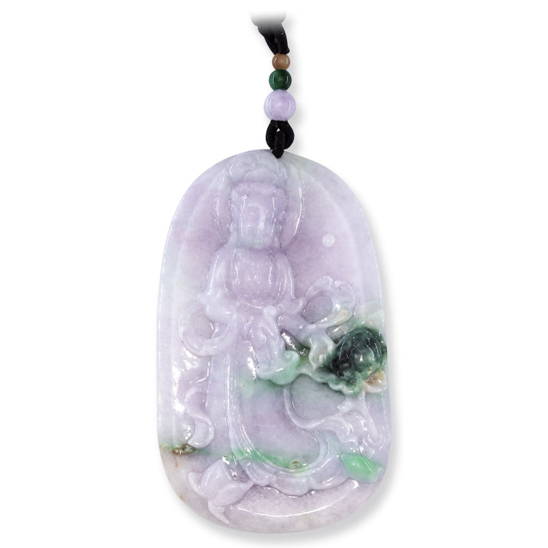 Lavender Jadeite Jade Guanyin Carving Necklace | UPC #393288