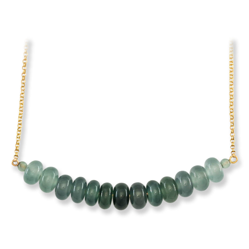 Green Jadeite Jade Ombre Abacus Bead 14K Yellow Gold Necklace | UPC #396203