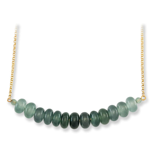 Green Jadeite Jade Ombre Abacus Bead 14K Yellow Gold Necklace | UPC #396203