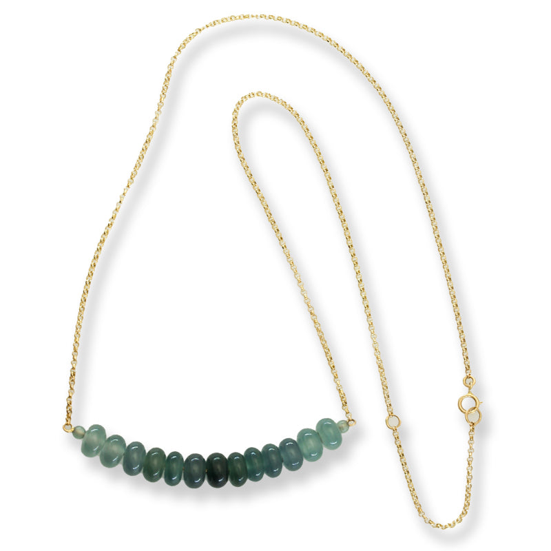 Green Jadeite Jade Ombre Abacus Bead 14K Yellow Gold Necklace | UPC #396203