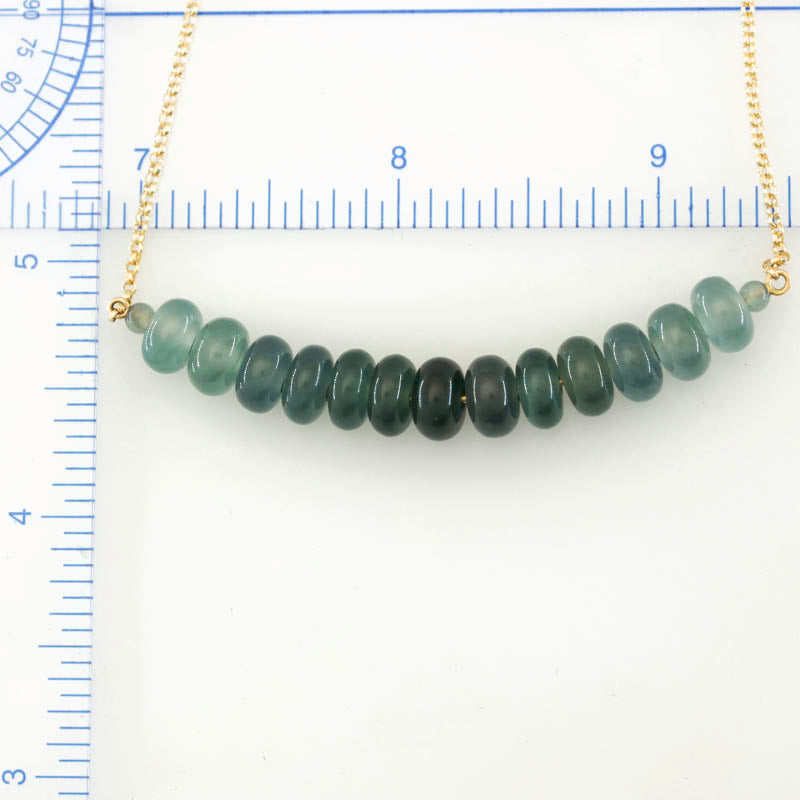 Green Jadeite Jade Ombre Abacus Bead 14K Yellow Gold Necklace | UPC #396203