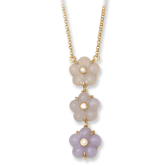 Lavender Jadeite Jade Carved Flower 14K Yellow Gold Necklace | UPC #397156