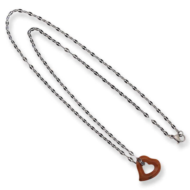 Red Jadeite Jade Heart Pendant on 20" Steel Chain | UPC #398870