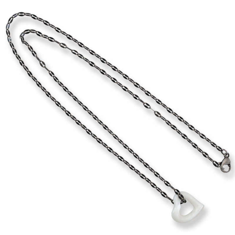 White Jadeite Jade Heart Pendant on 20" Steel Chain | UPC #398887