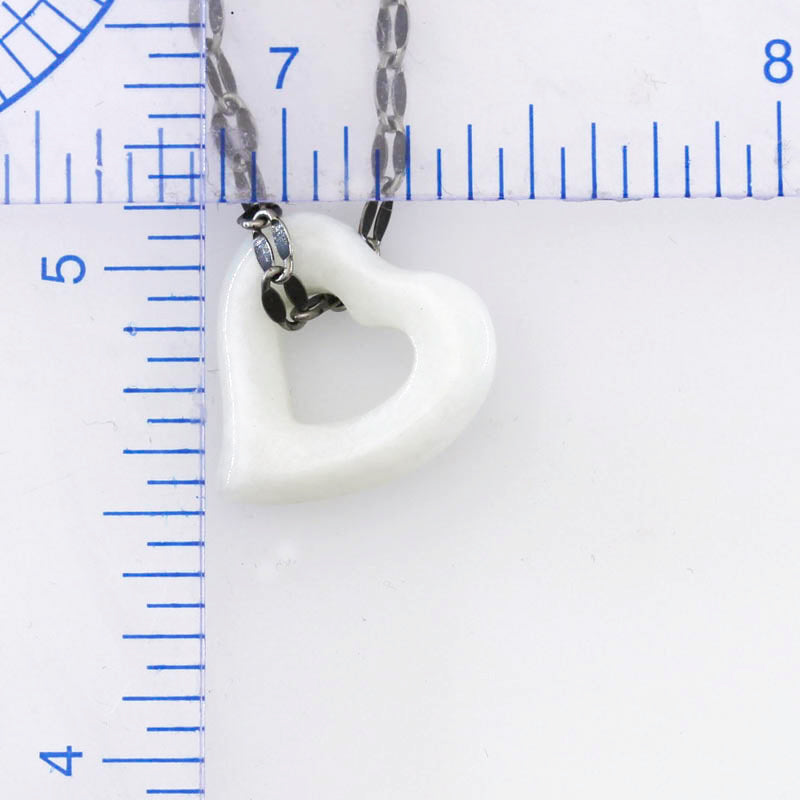 White Jadeite Jade Heart Pendant on 20" Steel Chain | UPC #398887