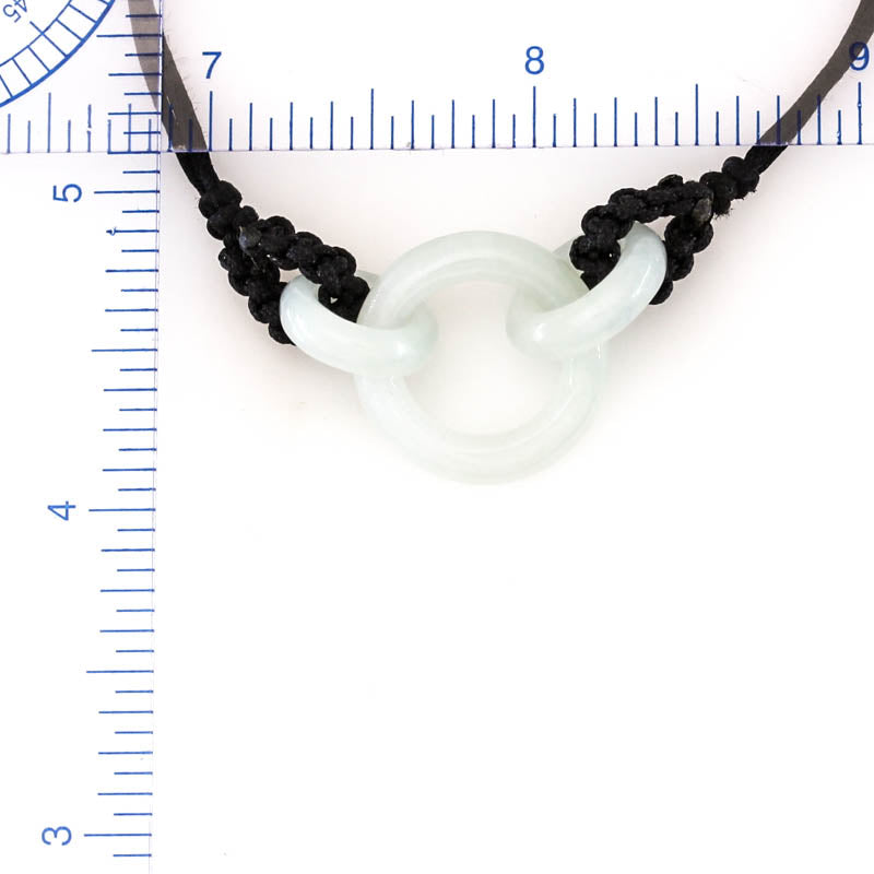 White Jadeite Jade Interlocking Triple Ring Adjustable Cord Necklace | UPC #400290