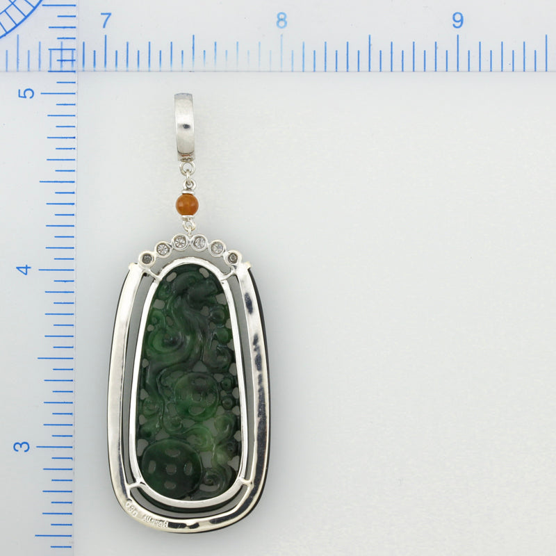 Jade Dragon Carved Pendant in 18K White Gold with Black Onyx and Diamonds | UPC #311053