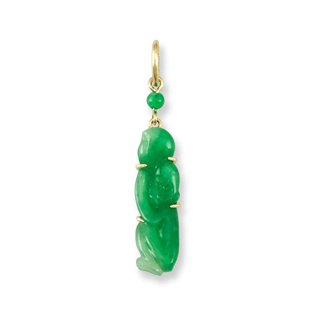 18K YELLOW GOLD GREEN JADEITE JADE CARVED MONKEY PENDANT UPC #348462