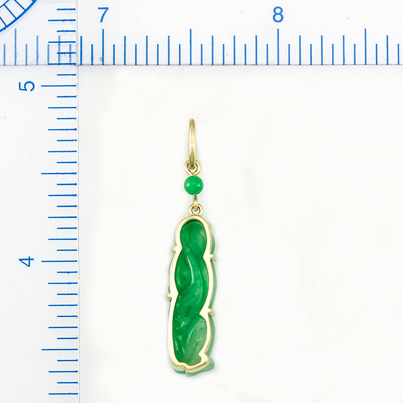18K YELLOW GOLD GREEN JADEITE JADE CARVED MONKEY PENDANT UPC #348462