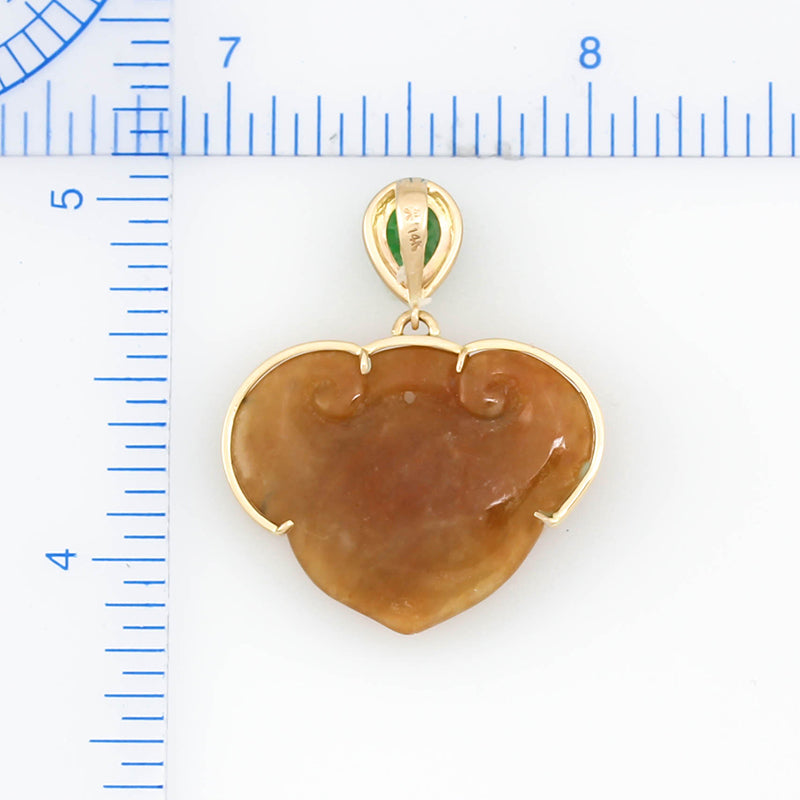 14K YELLOW GOLD RED JADEITE JADE PENDANT UPC #353596
