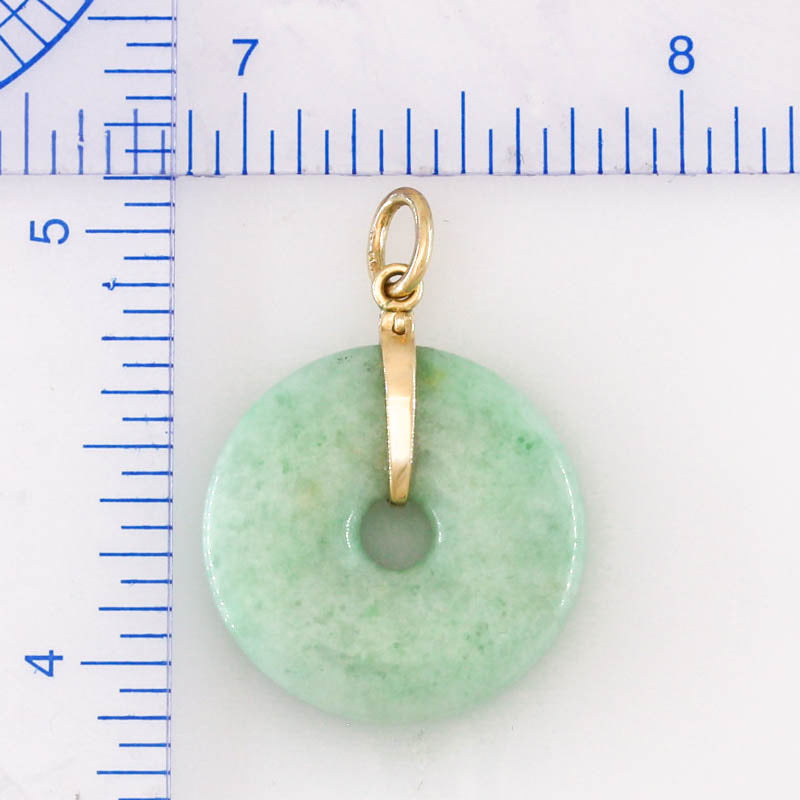 Green Jadeite Jade Pi Disc 14K Yellow Gold Pendant | UPC #367975