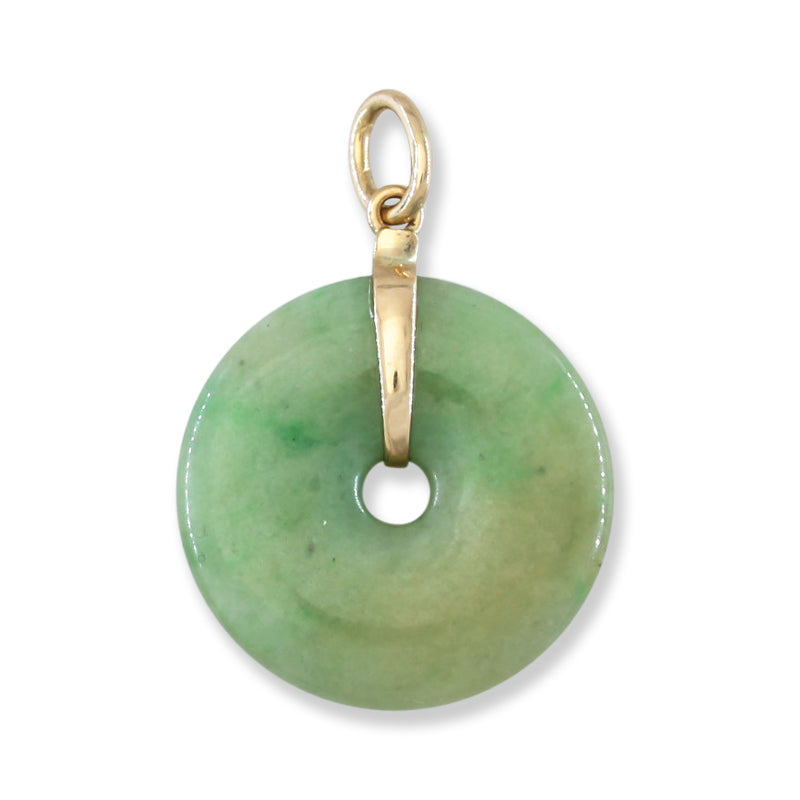 14K Yellow Gold Green Jadeite Jade Pi Disc Pendant | UPC #394117