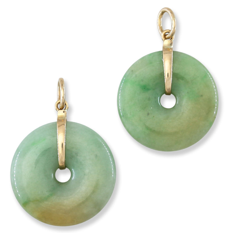 14K Yellow Gold Green Jadeite Jade Pi Disc Pendant | UPC #394117