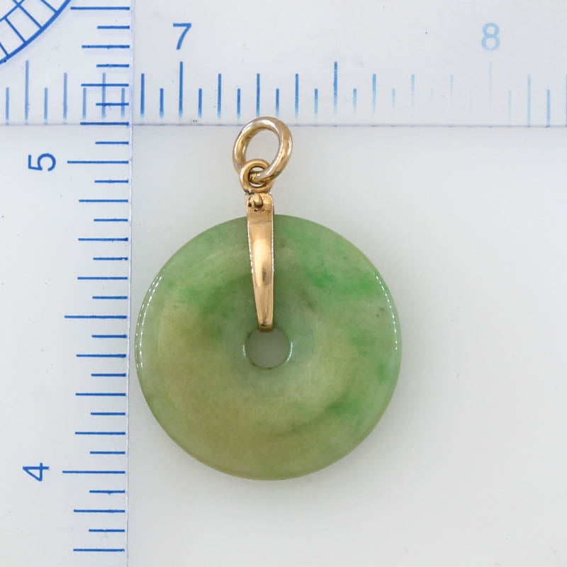14K Yellow Gold Green Jadeite Jade Pi Disc Pendant | UPC #394117