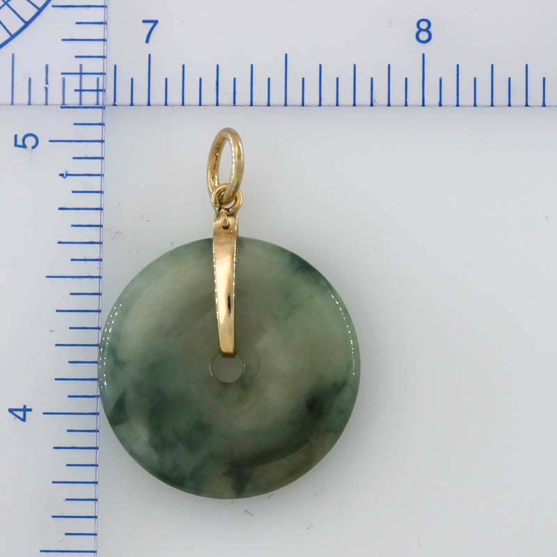 Green Jadeite Jade Pi Disc 14K Yellow Gold Pendant | UPC #394292