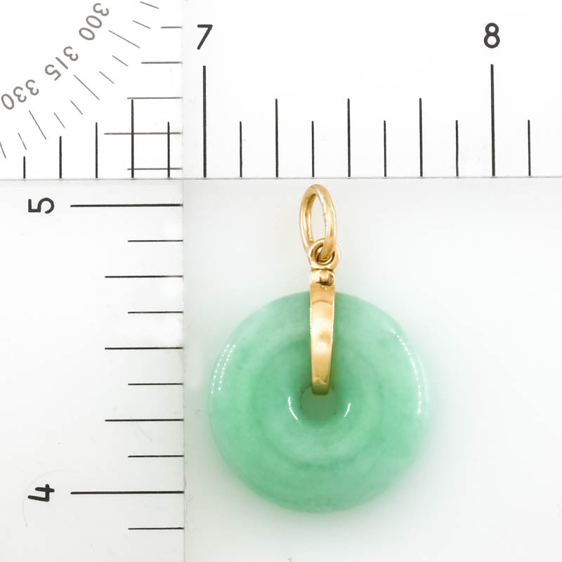 Green Jadeite Jade Pi Disc 14K Yellow Gold Pendant | UPC #405875
