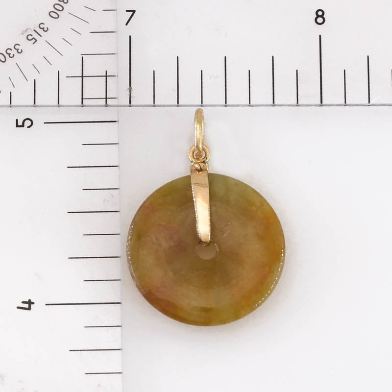 Red Jadeite Jade Pi Disc 14K Yellow Gold Pendant | UPC #406452