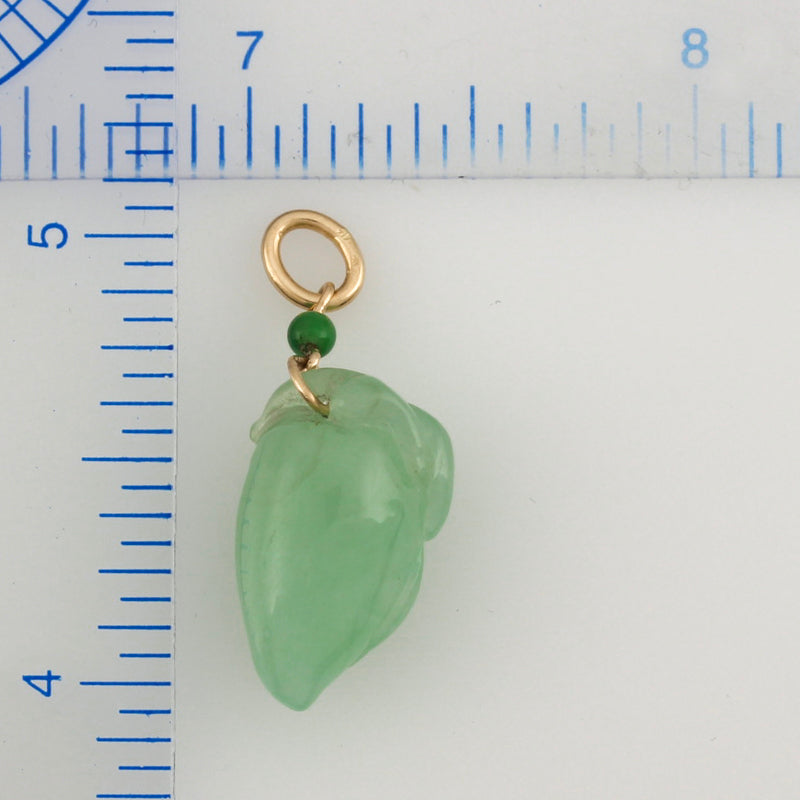 14K YELLOW GOLD GREEN JADEITE JADE LING ZHI PENDANT UPC #387423
