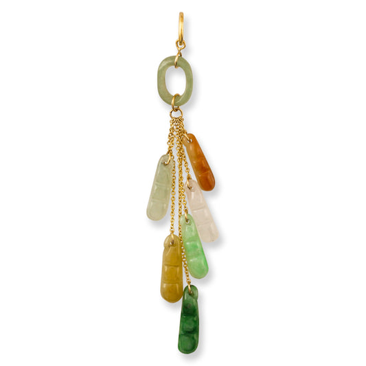 14K Yellow Gold Rainbow Jade Carving Pea Pod Pendant | UPC #388888