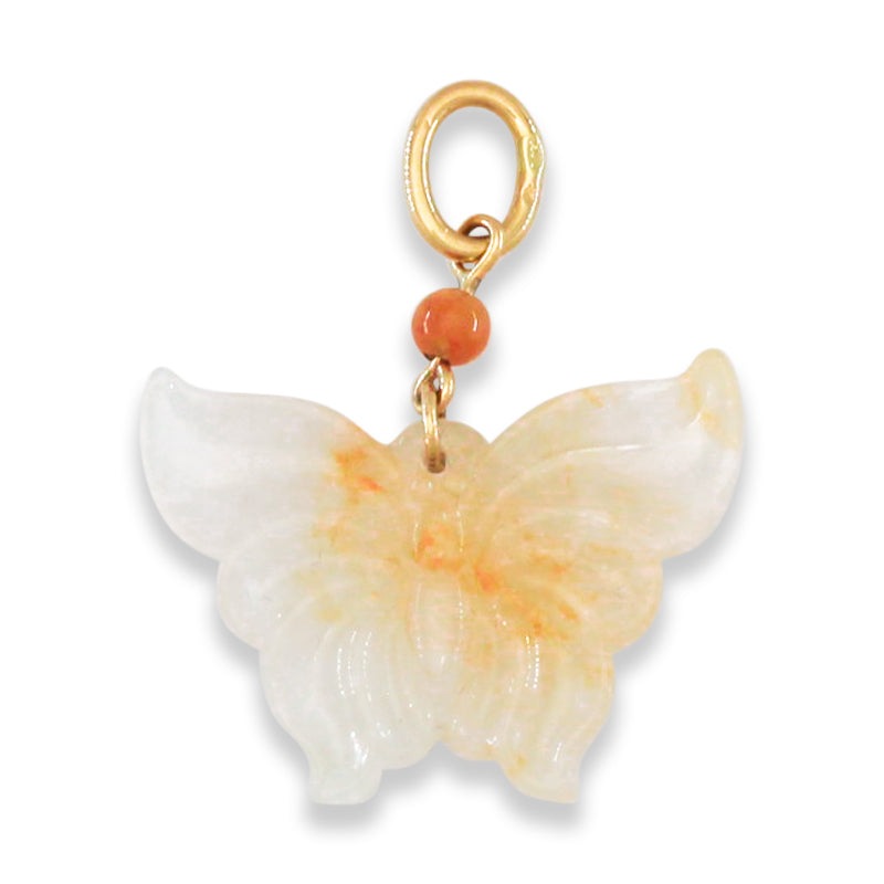 Red and white Jadeite Jade Butterfly 14K Yellow Gold Pendant | UPC #395572