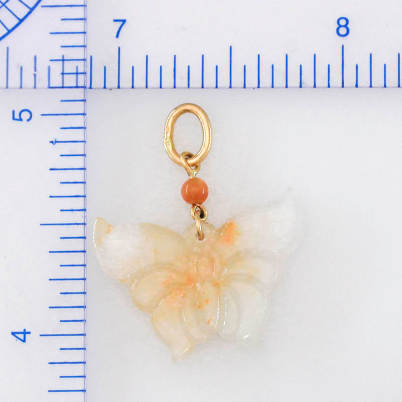 Red and white Jadeite Jade Butterfly 14K Yellow Gold Pendant | UPC #395572
