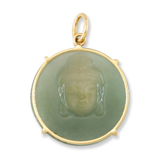 14K Yellow Gold Translucent Jadeite Jade Guanyin Carved Pendant | UPC #391154