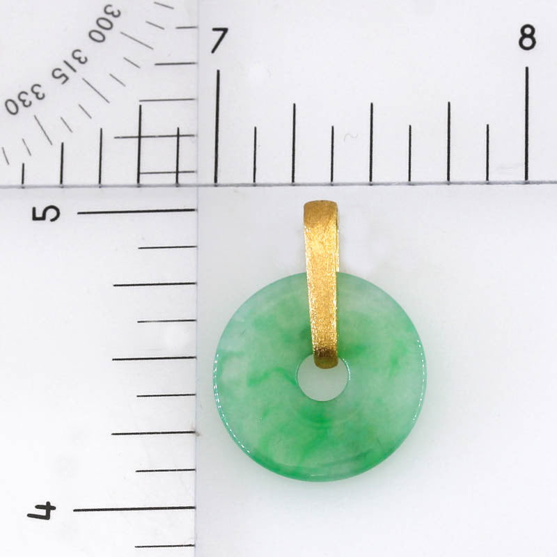 Green Jadeite Jade Pi Disc 14K Yellow Gold Pendant | UPC #407343