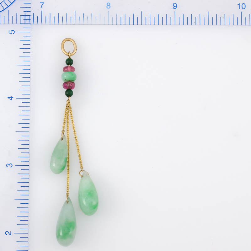14K YELLOW GOLD GREEN JADEITE JADE TEAR DROP PENDANT UPC #379459