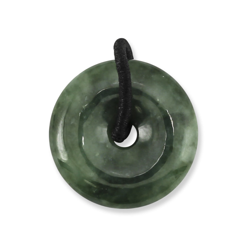 Dark Green Jadeite Jade Disc Pendant on Cord Bail | UPC #379527