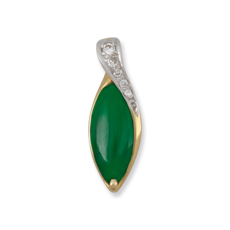 Estate Jade Pendant in 14K Yellow Gold | Marquise Jadeite Jade Vintage Jewelry | UPC #393608