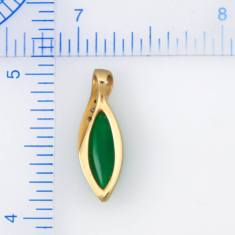 Estate Jade Pendant in 14K Yellow Gold | Marquise Jadeite Jade Vintage Jewelry | UPC #393608