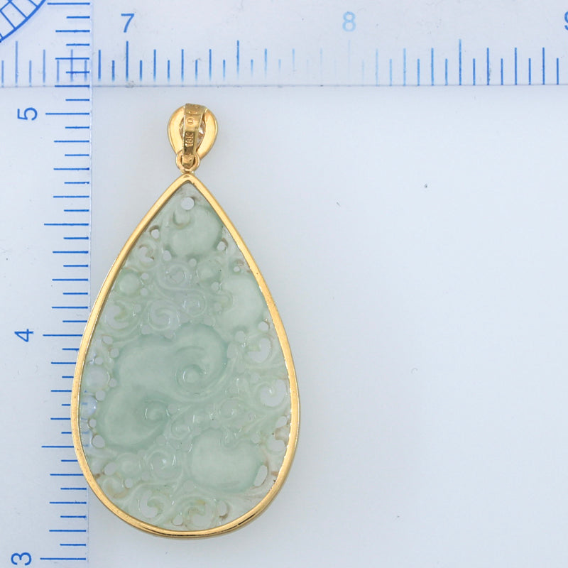 18K Yellow Gold Ice Jadeite Jade Carved Lingzhi Mushroom Pendant | UPC #392373