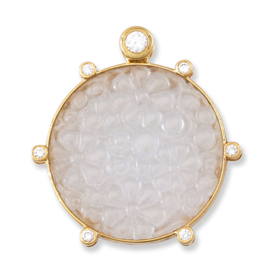 18K Yellow Gold Ice Jadeite Jade and Diamond Floral Pendant | UPC #394087