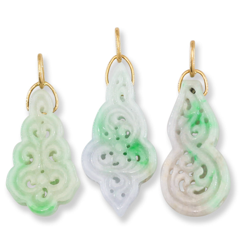 Green Jadeite Jade Carved 14K Yellow Gold Pendant | UPC # 394414