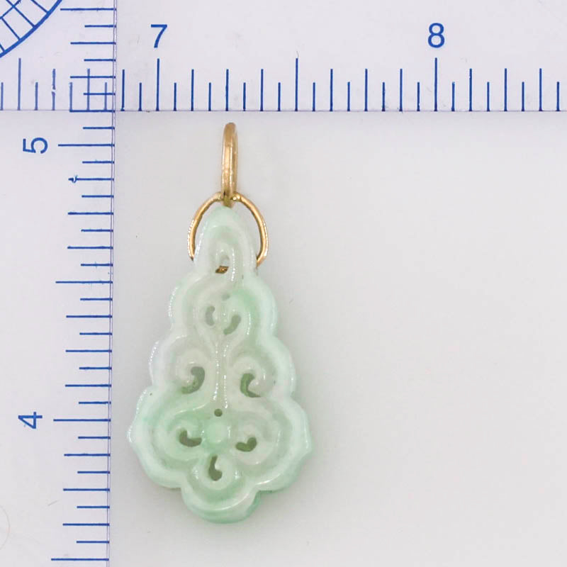 Green Jadeite Jade Carved 14K Yellow Gold Pendant | UPC # 394414