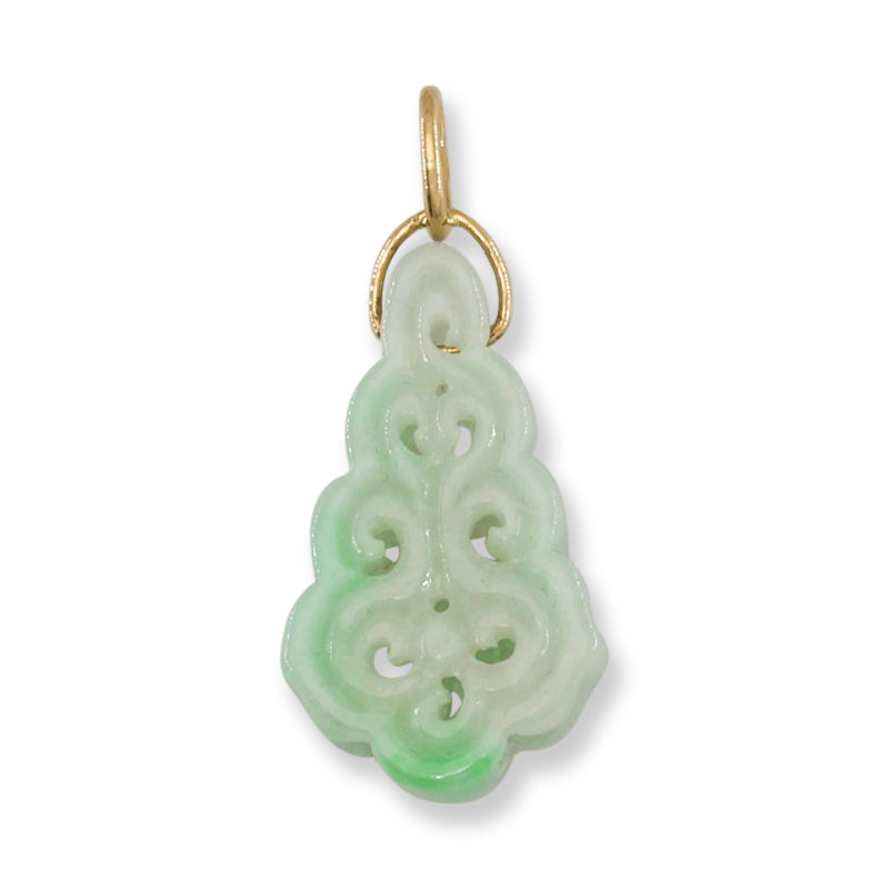 Green Jadeite Jade Carved 14K Yellow Gold Pendant | UPC # 394414