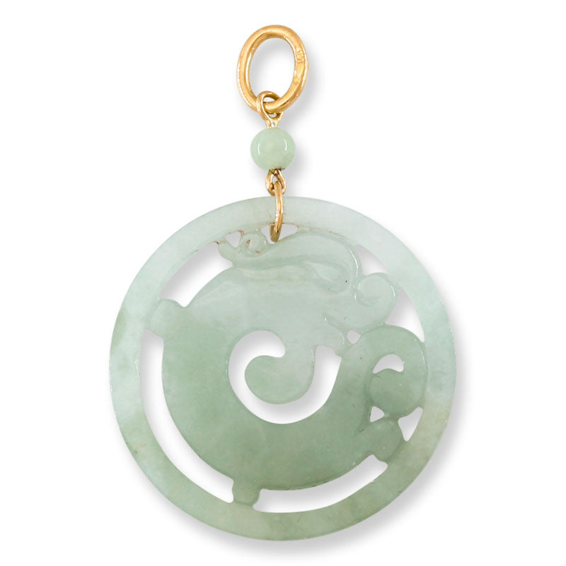 14K Yellow Gold Green Jadeite Jade Medallion Pendant | UPC #397064