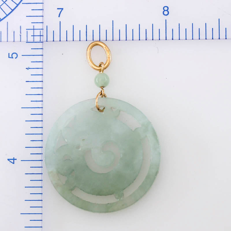 14K Yellow Gold Green Jadeite Jade Medallion Pendant | UPC #397064