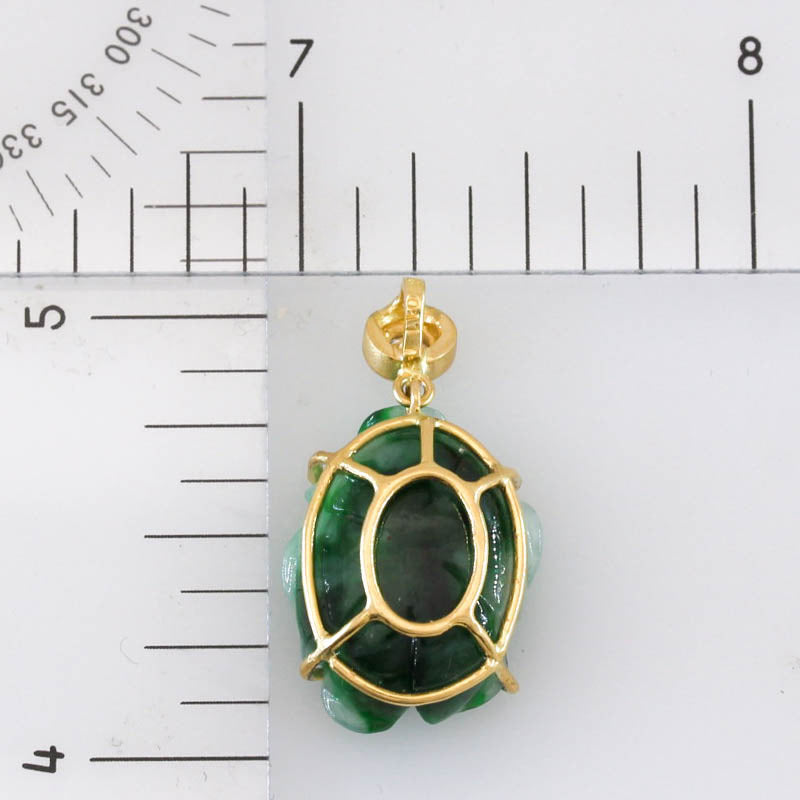 Green Jadeite Jade Carved Flower 18K Yellow Gold Pendant | UPC #404649