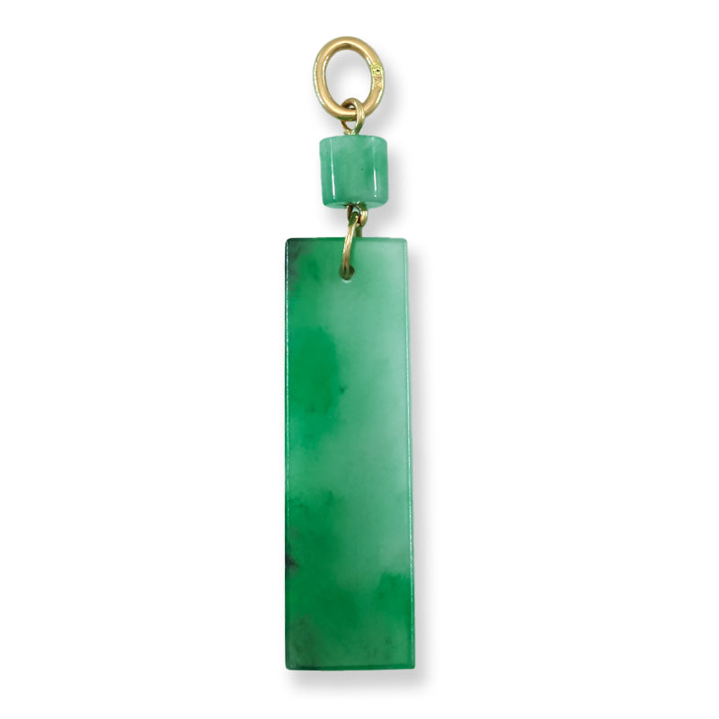 Green Jadeite Jade Tablet 14k Yellow Gold Pendant | UPC #406674