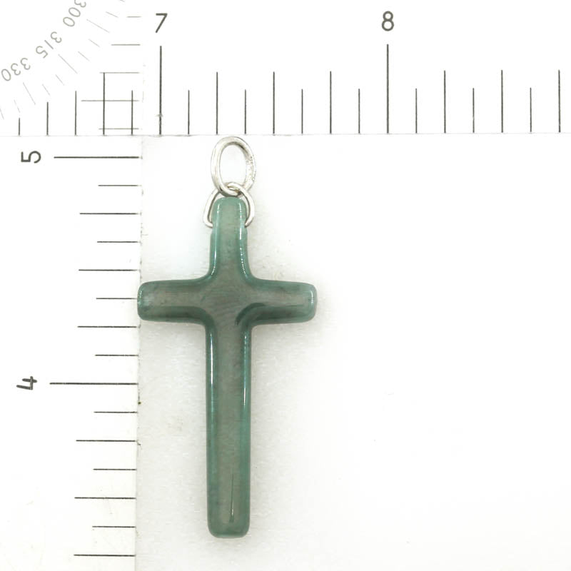 Blue Green Jadeite Jade Cross 14K White Gold Pendant | Guatemalan Jade | UPC #406841