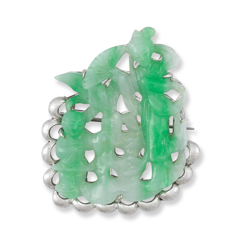 ESTATE 18K WHITE GOLD GREEN JADEITE JADE PIN UPC #364530
