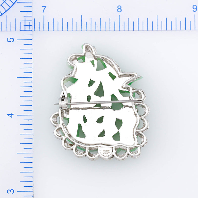 ESTATE 18K WHITE GOLD GREEN JADEITE JADE PIN UPC #364530