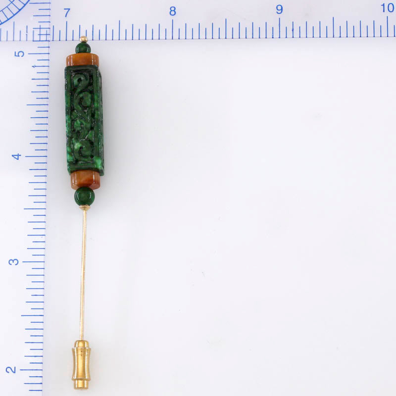 GREEN & RED JADEITE JADE 14K YELLOW GOLD STICK PIN UPC #391833