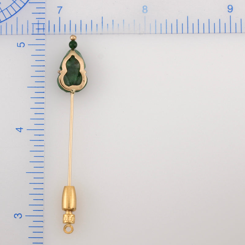 14K YELLOW GOLD GREEN JADEITE JADE CARVED FROG STICK PIN UPC #384569