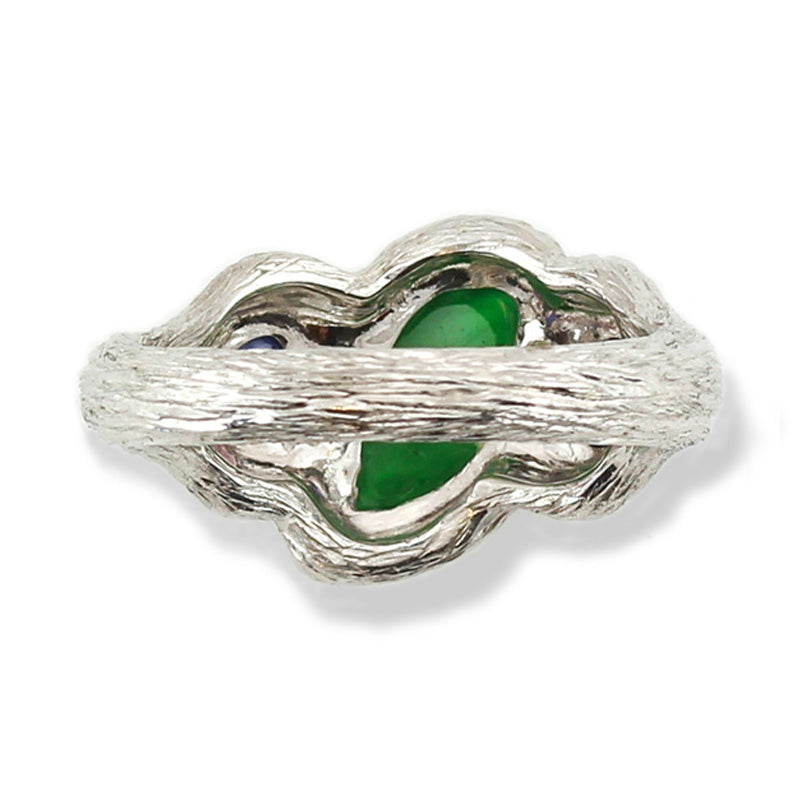 18K White Gold Green Jadeite Jade and Sapphire Designer Ring | UPC #275195